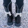 1pr Girls' High-Top Casual Honey Girl Fashion Boots with Zipper, Anti-Slip Rubber Sole, Round Toe, Lightweight Design, Bow Detail
